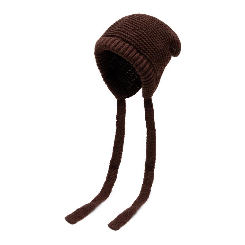 Ear Protection Lace-Up Knitted Hat Women's Autumn Winter Warm Wool Hat