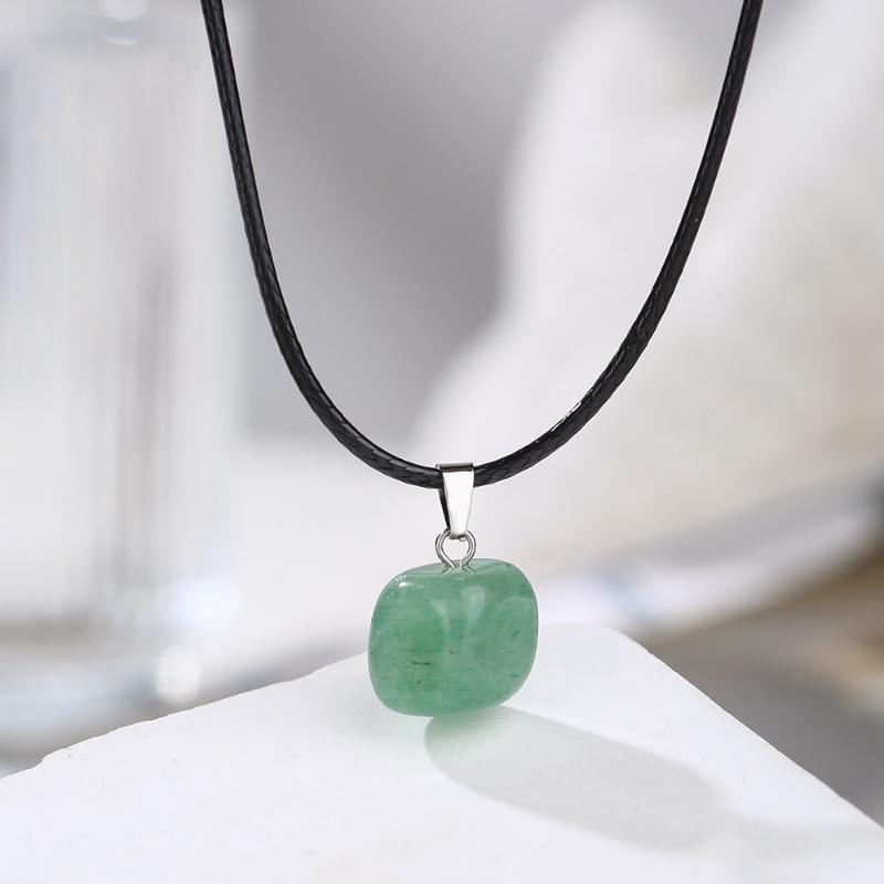 Natural Chakra Crystal Pendant Necklace High Quality Polished Assorted Stones Black Leather Rope Jewelry Gift for Yoga Enthusiasts
