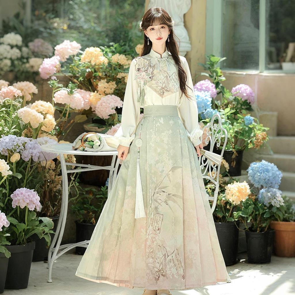 Yi Meng Ge Originální vílí Hanfu Dámská sada: Top a sukně v čínském stylu