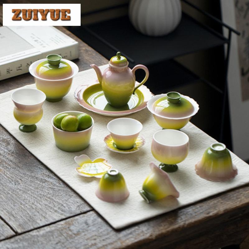 2pc/lot Gradient Color Round Mouthed High Foot Teacup Zen Tea Bowl Cute Cup Tea-tasting Meditation Cup Jianzhan Master Cups 85ml