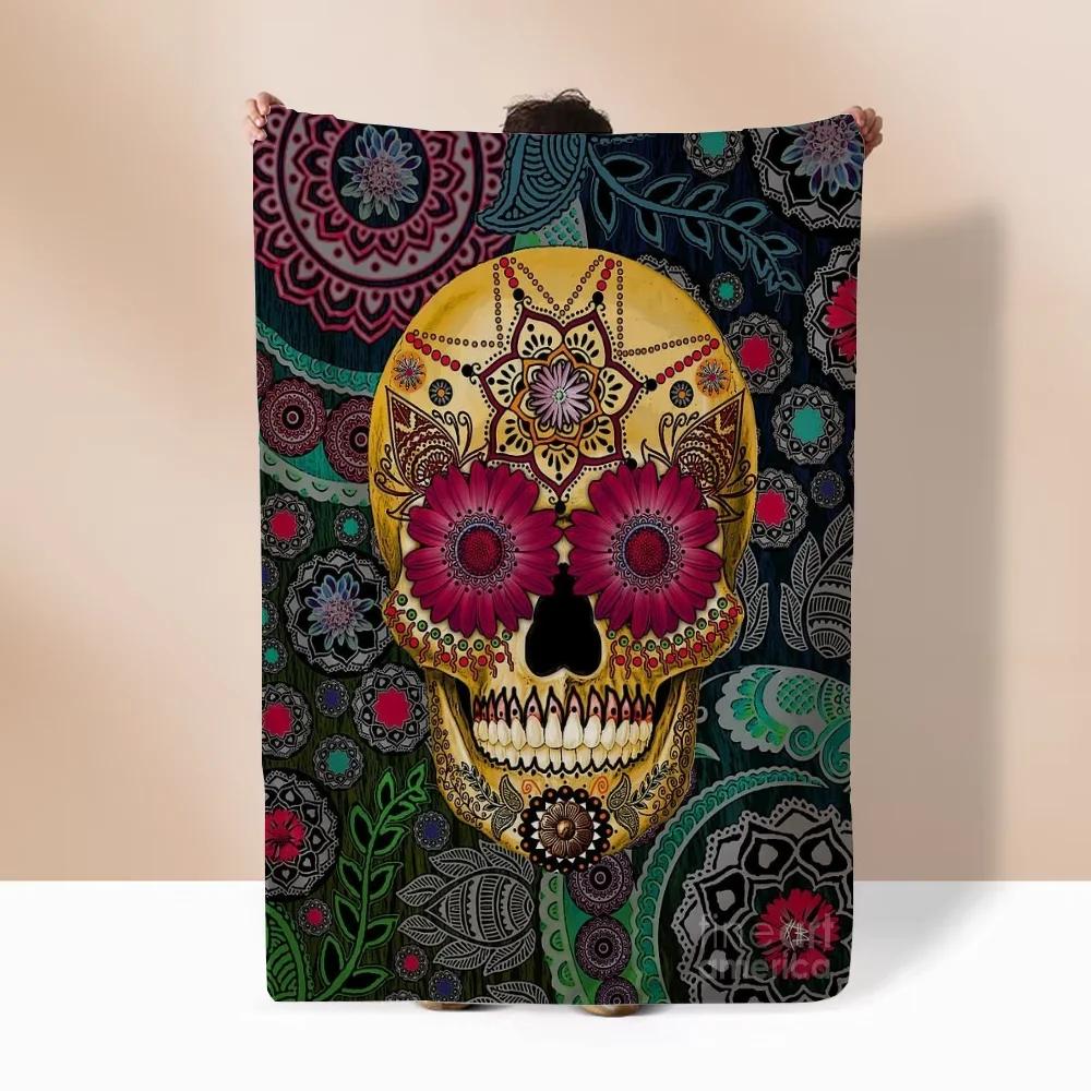 Mexico Flower Skull Custom Blanket King Size Hairy Blankets for Bed Throw Home Interior Knitted Plaid Luxury Bedding Beach Towel