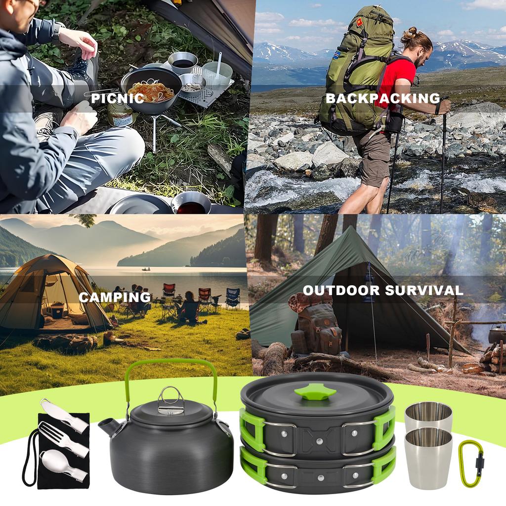 Induction Compatible Outdoor Cookware Set with Stainless Steel Cup for Easy Backpacking Picnic & Camping
