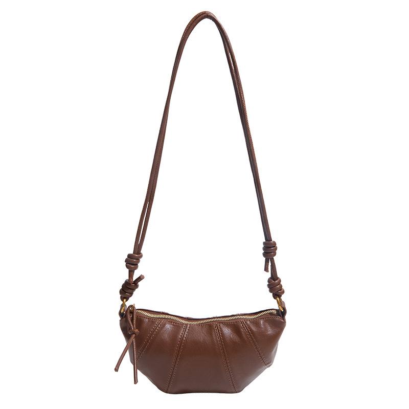 Faux Leather Moon Shape Shoulder Bag for Women Fashionable Crossbody Bag with Knotted Handle Design