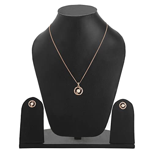 Estele Rose Gold Plated CZ Whirlpool Designer Necklace Set with Pearl for Women