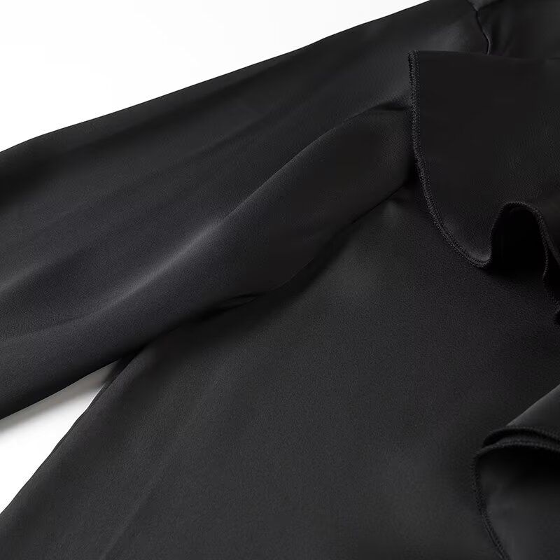 Kaslead New Women clothes Western Style Fashion Silk Satin Texture Frill Long sleeve Shirts