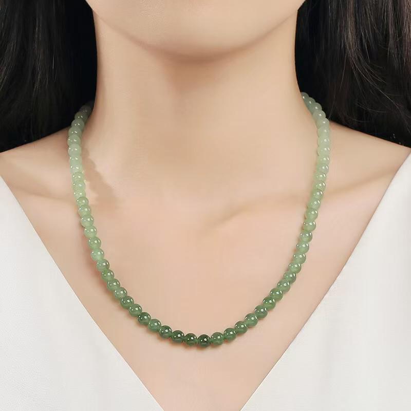 Elegant Gradient Hetian Jade Beaded Necklace – Chinese Style Women's Jewelry