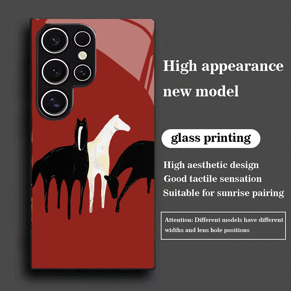 Three horse pattern glass phone case suitable for Samsung Galaxy S26 S25 S24 S23 S22 S21 S20 FE Ultra Plus5Ganti drop back cover