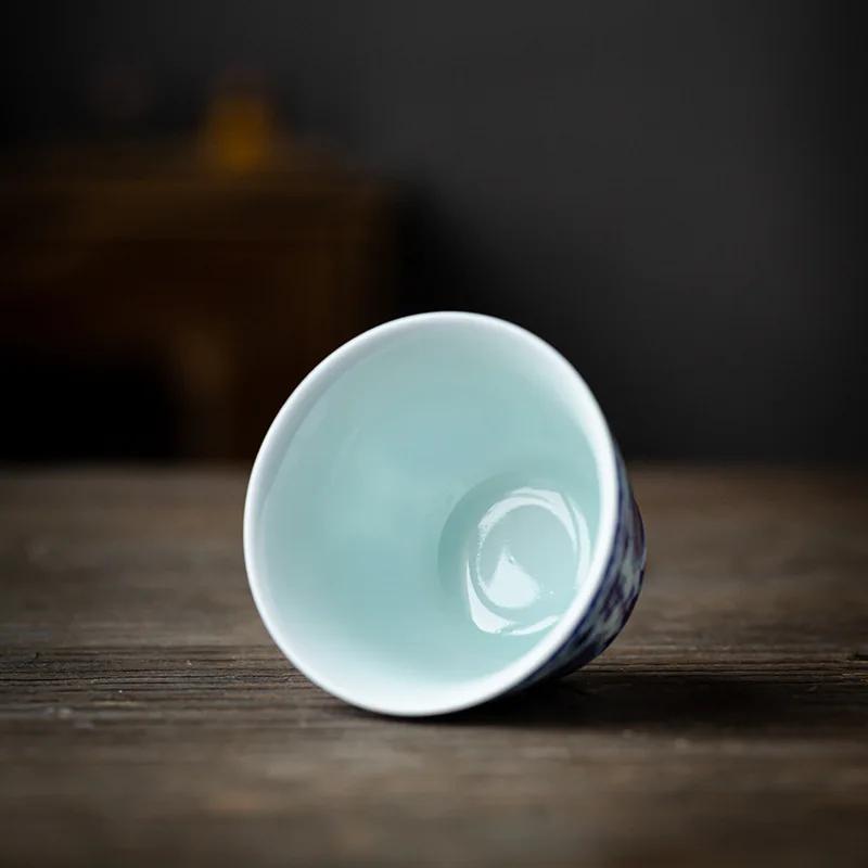 Blue and White Porcelain Teacup Ceramic Teacup Kung Fu Small Teacup Single Cup Master Cup Tea Set Tea Table Golden Bowl Teacups