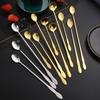 1PCS Stainless Steel Rose Spoon Long Handle Coffee Tea Spoon Dessert Ice Cream Tableware Honey Salad Spoon Decor Christmas Gift