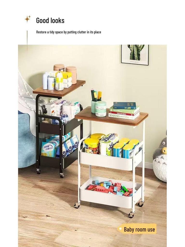 Carrello Snack Retro-Style Mobile con Scaffalatura Multi-livello e Organizer da Tavolo