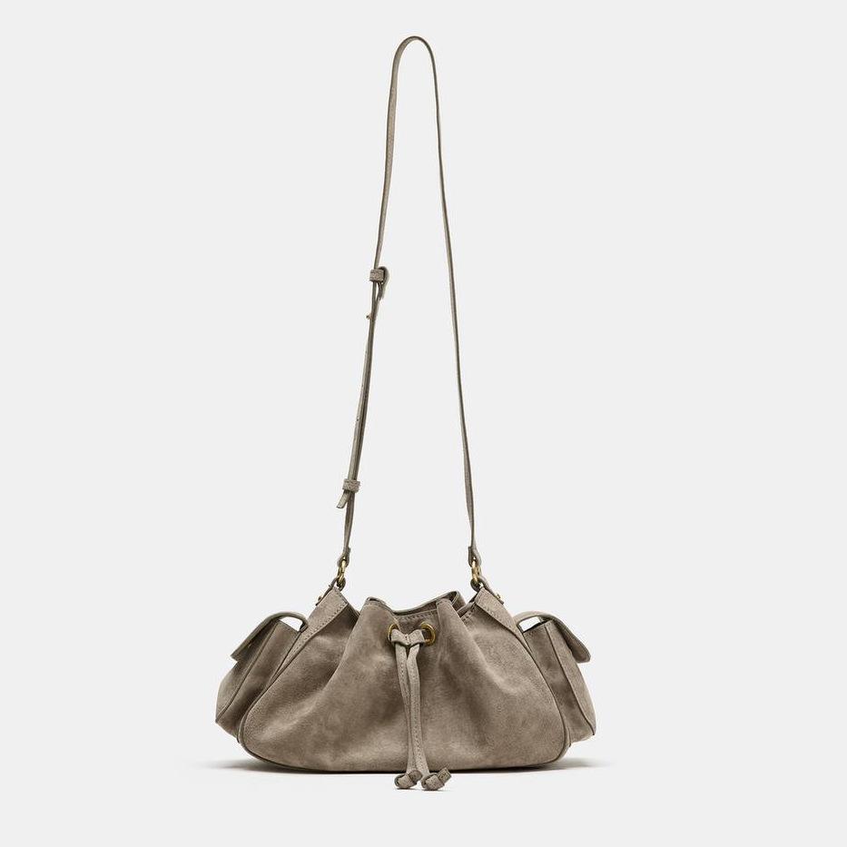 Pleated Leather Mini Crossbody Bag Retro