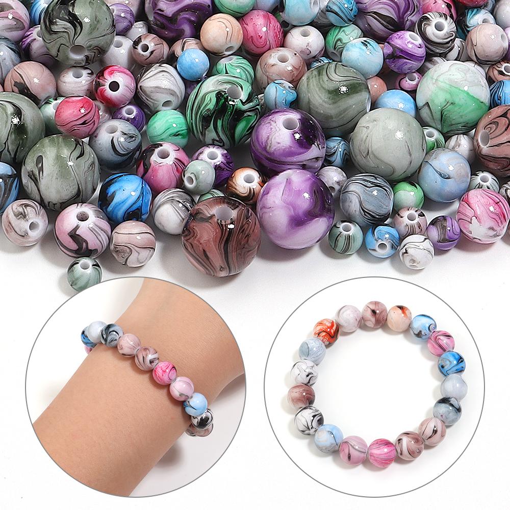 30-100pcs 6/8/10/12/14mm Resin Beads Ink Painting Round Loose Spacer Beads For DIY Jewelry Making Bracelets Necklace Accessories