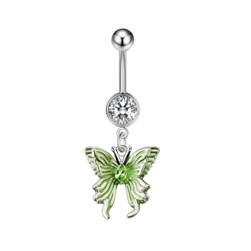 Cute Sweet Dangle Belly Button Rings  Butterfly Heart Navel Ring Stainless Steel Body Piercing Jewelry