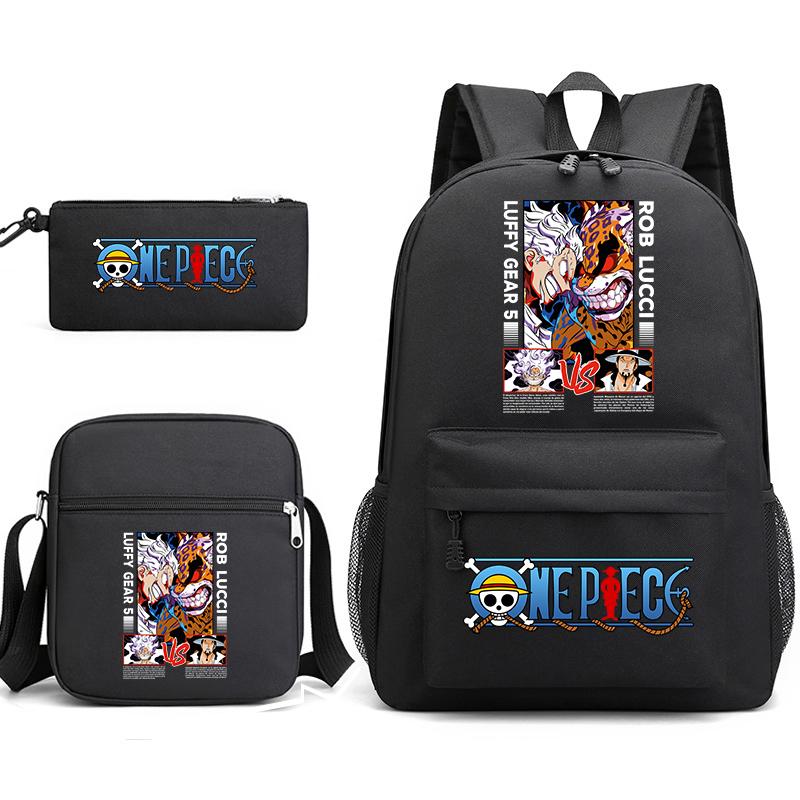 One Piece Luffy Anime Print Student Backpack Set 3 In 1 School Bag for Boys Girls with Pencil Case Tote Shoulder Bag