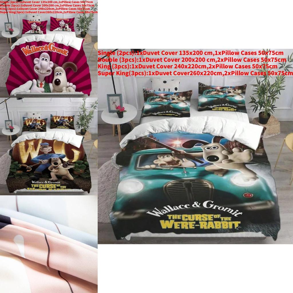 Wallace And Gromit Pattern Print Bedding Set With Multisize Options For Bedroom Use