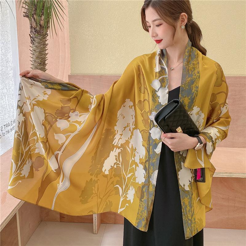 Travel encrypted headscarf simulation silk new size brocade scarf li flower shawl shawl summer sun protection elegant big