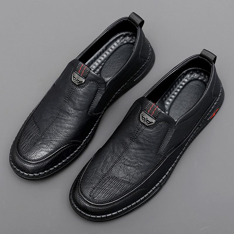 Fashion Spring Autumn New Massage Sole Low Top Loafers Men's Leather Casual Shoes Trendy Gray Outdoor Commuting Men's Driving Shoes
