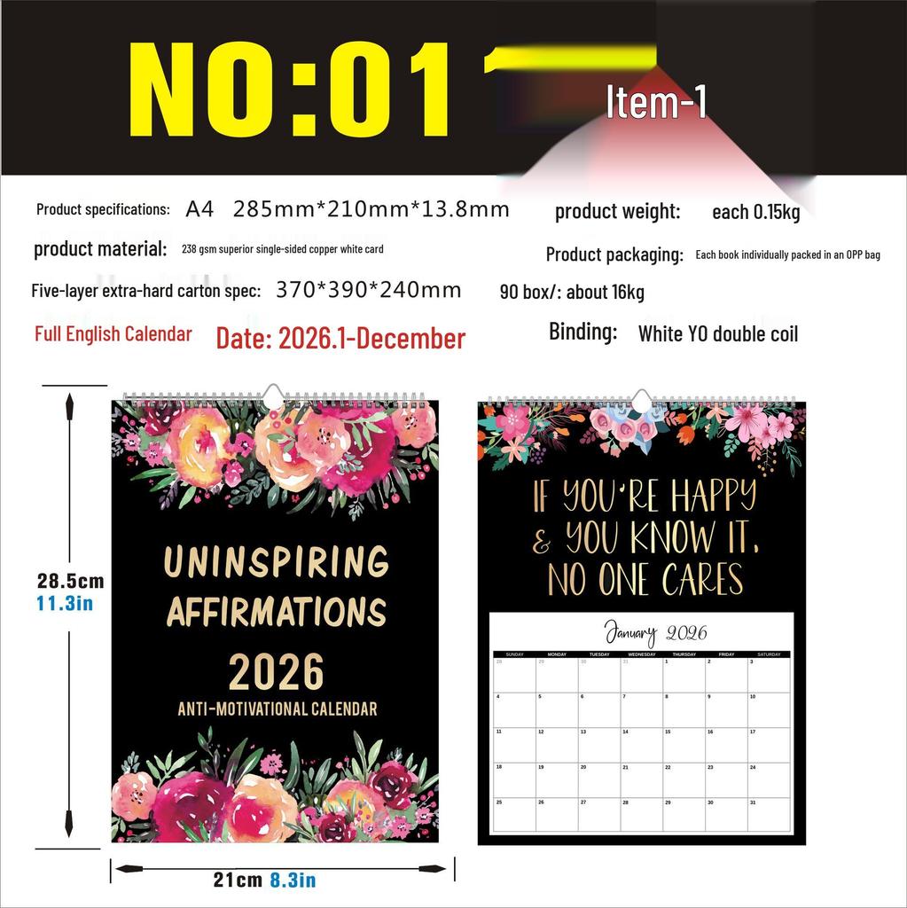 2026 English Wall Calendar - New Styles with Countdown Feature, Various Designs Available