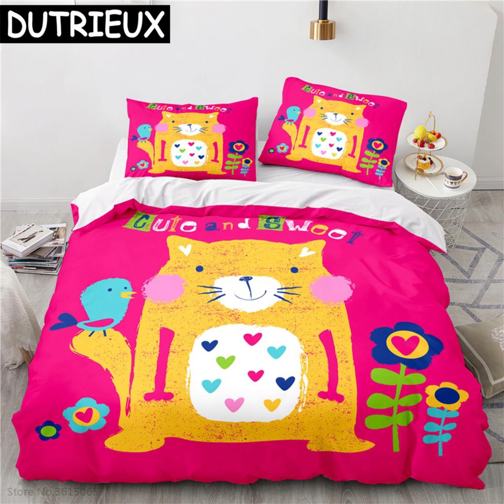 Nordic Cartoon Animal Printed Bedding Set Duvet Cover Children Bedclothes Duvet Cover Sets Pillowcase Twin Full Queen King Size