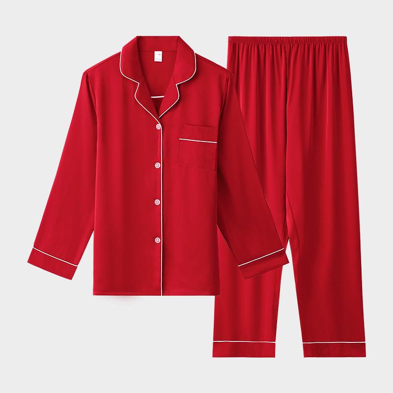 Women s Ice Silk Long Sleeve Pajama Set - Spring/Autumn Satin Feel Imitation Silk Home Wear. XL красный