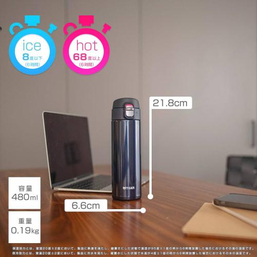 [WEB Exclusive] Tiger Thermos 480ml Stainless Steel Mini Water Bottle, Sahara Mug, Lightweight, Yumejuryoku, MMJ-A048-KA, Blue-Black