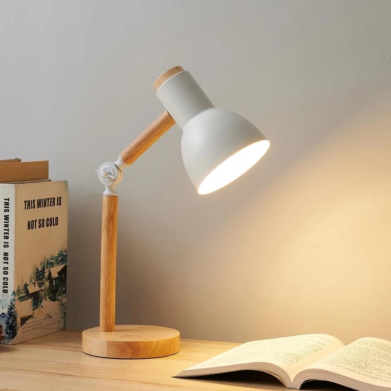 Minimalist Wood Table Lamp, Adjustable Joint Bedside Lamp, Warm White LED Desk Light for Home Office Study Room Decor