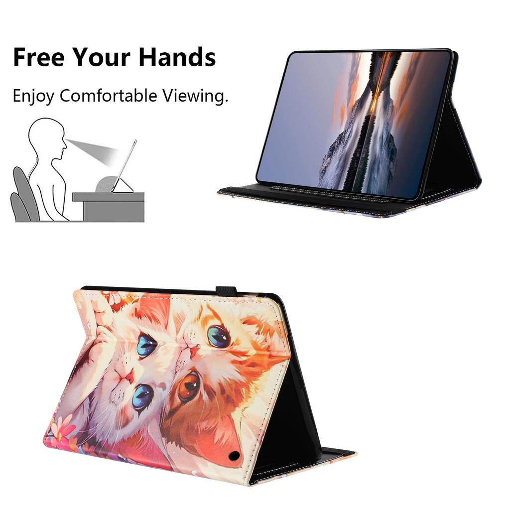 For Amazon Kindle Fire Max 11 2023 Tablet Case Litchi Texture Pattern Printing Leather Cover Auto Sleep/Wake with Card Holder