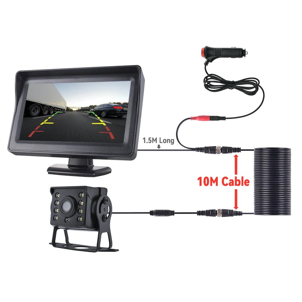 4.3 Inch HD Screen Monitor, for Car, Bus, Truck, RV & Trailer Parking Backup Reverse CCD 2 - In - 1 HD Rear View Camera System