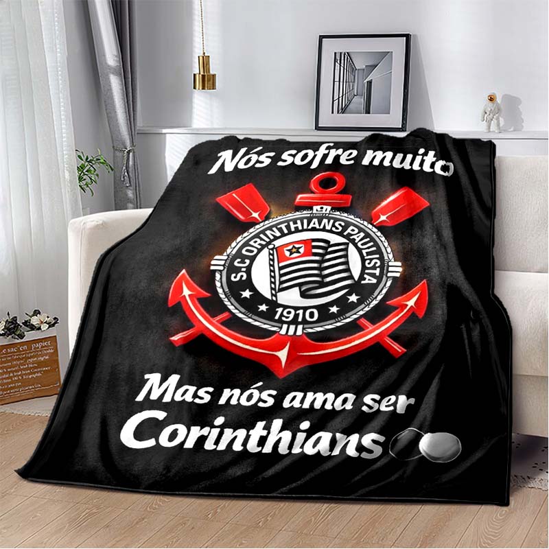 Corinthians Paulista Black Blanket Red White Team Logo Soft Flannel Fleece Throw Blanket Sofa Bed Football Fan Gift