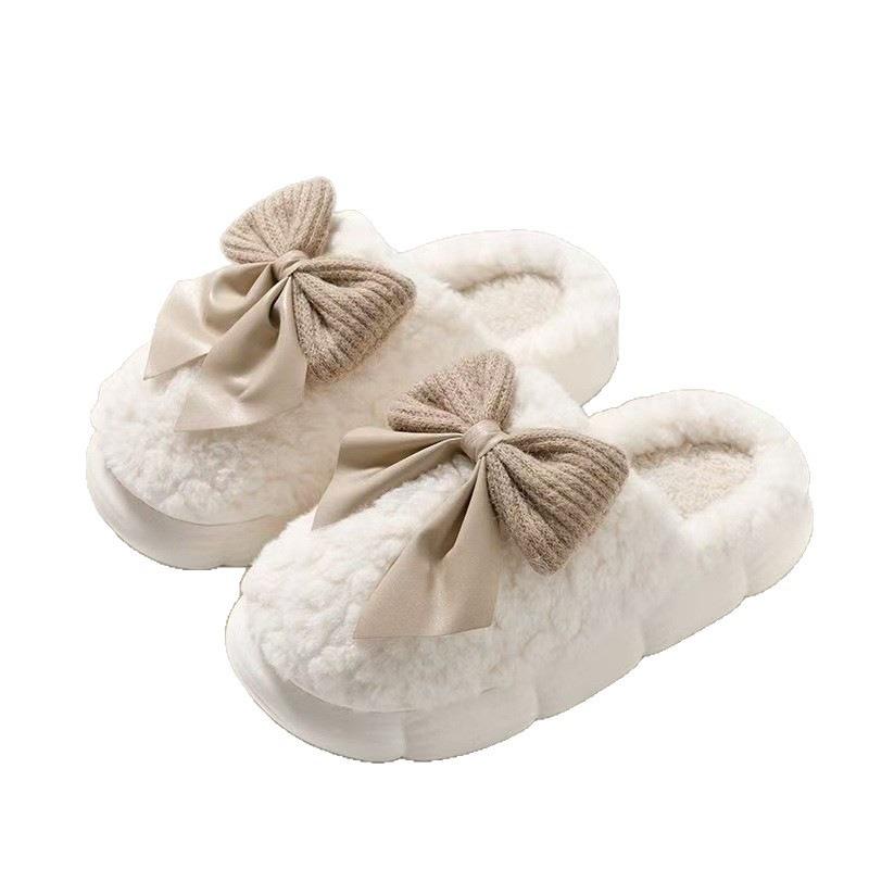 Warm Cotton Slippers Women's Winter Home Non-slip Thickened New Cute Plush Bow Bag Head Mao Mao Shoes
