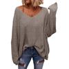 Womens V-Neck Loose Long Sleeve Knit Sweater Winter Casual Home Outfit