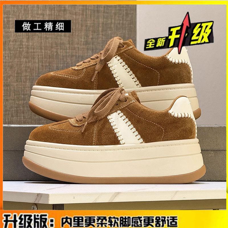 Rindslederversion Damen Herbst und Winter neue dicksohlige Muffin-Damenschuhe vielseitige Leder-Freizeit-Sportschuhe