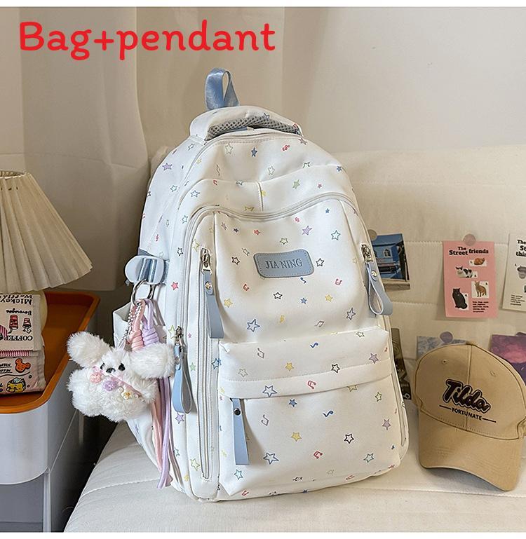 Cute Starry Nylon Backpack For Girls With Arc Shoulder Straps For School And Travel