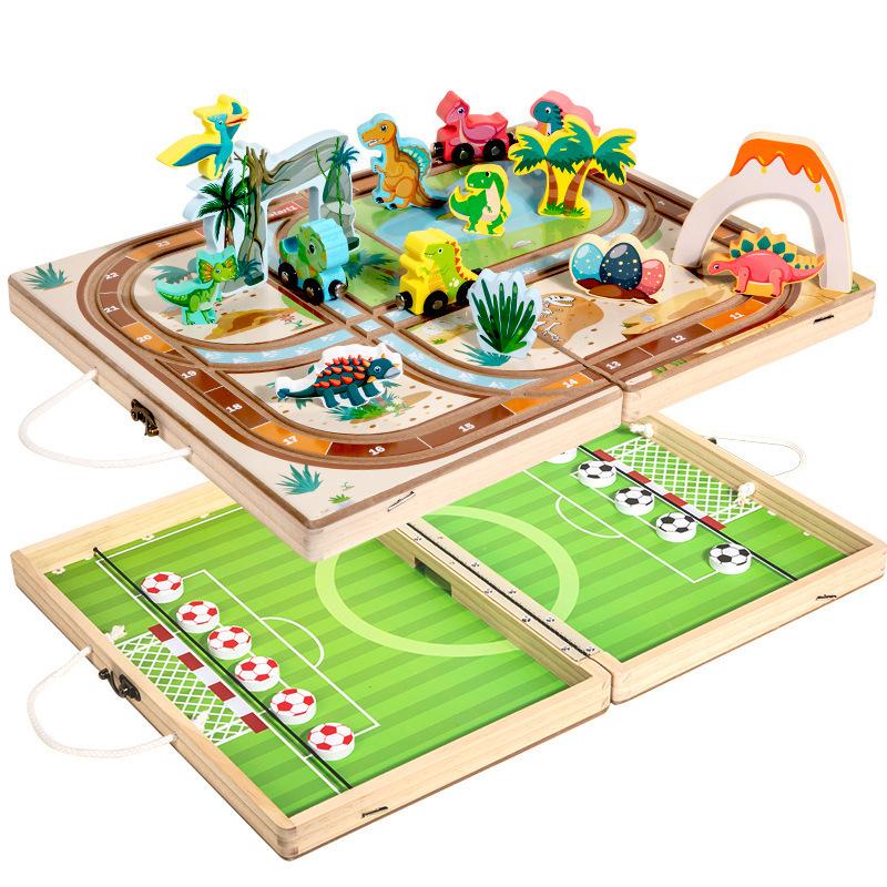 Children's Early Education Double Battle Traffic Dinosaur Two-in-one Train Track Fun Playing Chess Board Game Educational Toys
