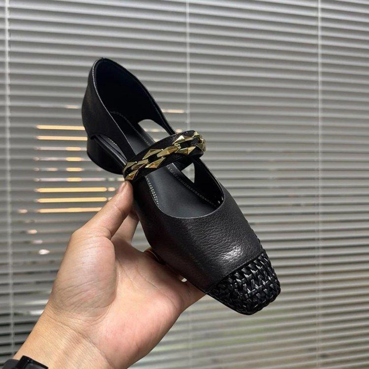 Hollow Summer Internet Celebrity Women's Shoes Breathable Fashion Woven Square Head Thick Heel Single Shoes