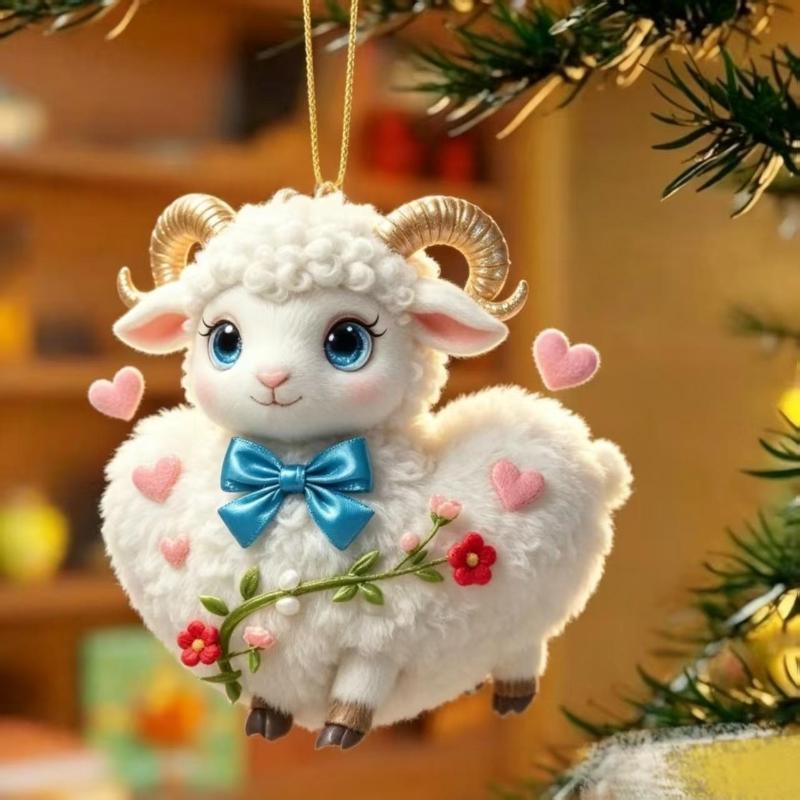 2D Flat Goat Car Rearview Mirror Hanging Ornament Acrylic Pendant Christmas Tree Decoration Bag Charms