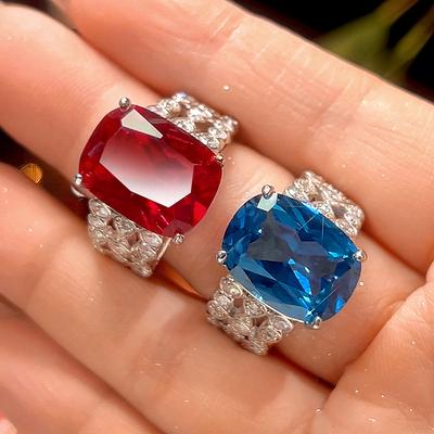 Schmuck Kupferboden Vergoldet Simulation Roter Korund Blauer Spinell Schliff Premium Ring Damen 12 * 16