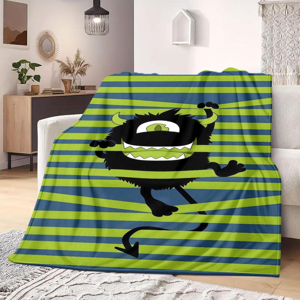 Monster Print Flannel Blanket for Sofas Beds Bedrooms Chairs Travel Picnics Cartoon Home Decor Various Sizes Available New
