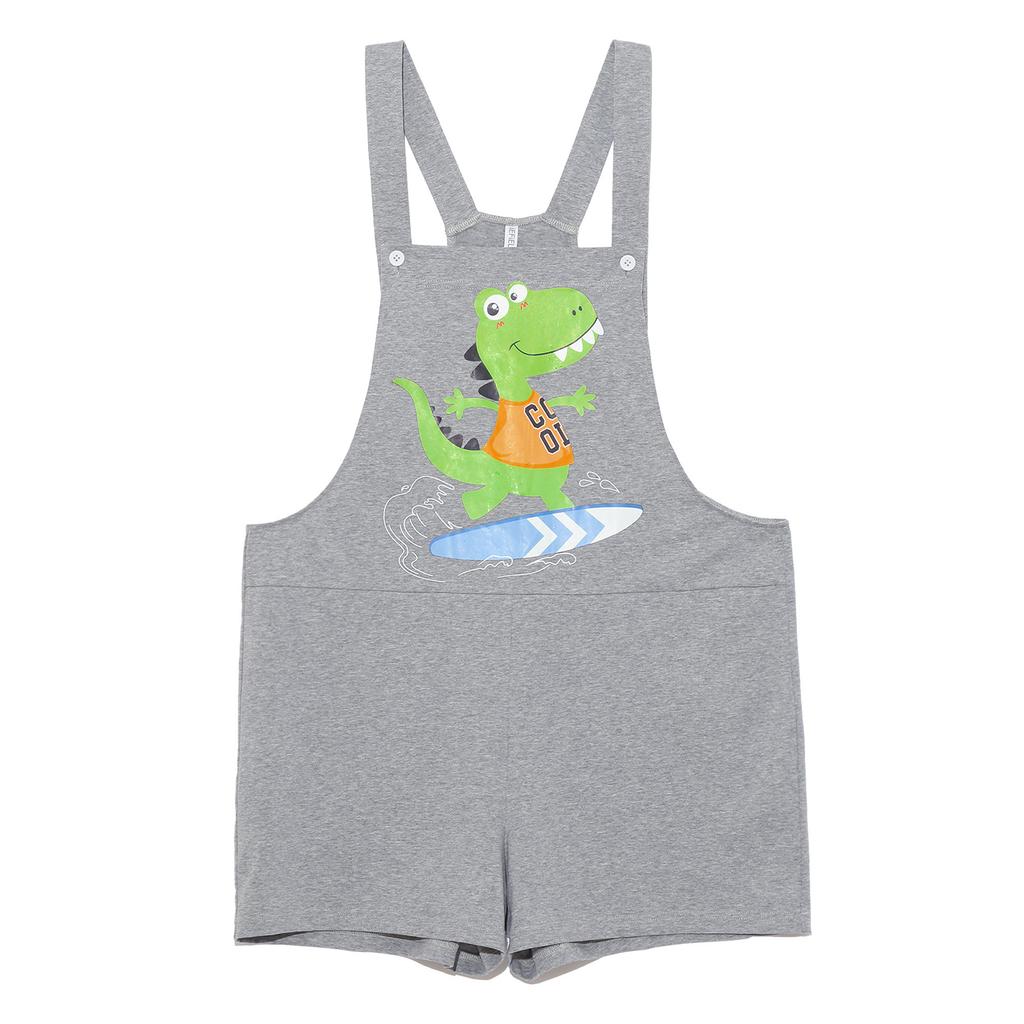 S-XXL Tuta Pigiama da Uomo con Stampa Dinosauro Cartone Animato Colore a Blocchi Posteriore Tasche Spallacci Regolabili Shorts a Salopette Tuta Pigiami