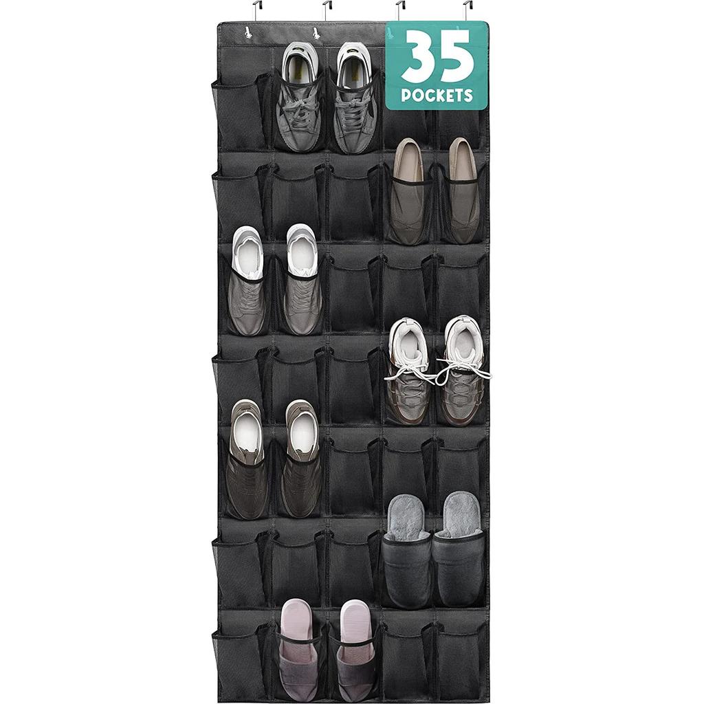 35 Pockets Over the Door Shoe Organizer Large Mesh Pockets With 4 Hooks Transparent Fabric Shoe Rack Storage Bag Box For Bedroom