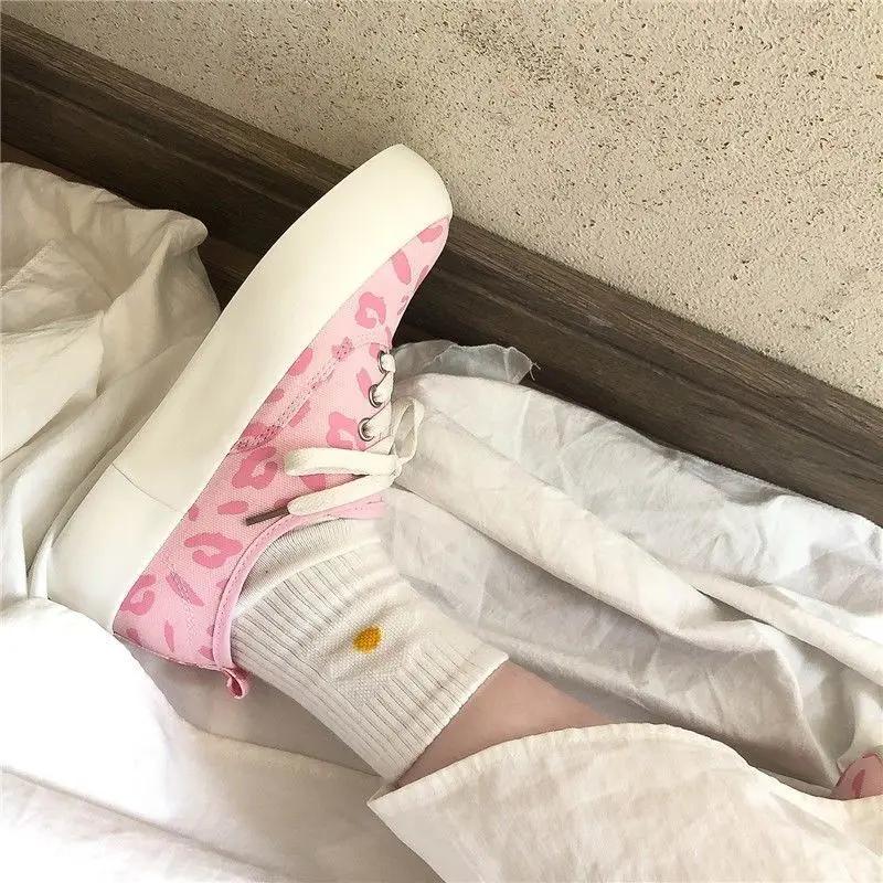 Fashion High on Platform Women's Shoes Pink Lace Up Canvas Female Footwear Shoe New in Offer Y2k Fashion Autumn Comfortable and Elegant