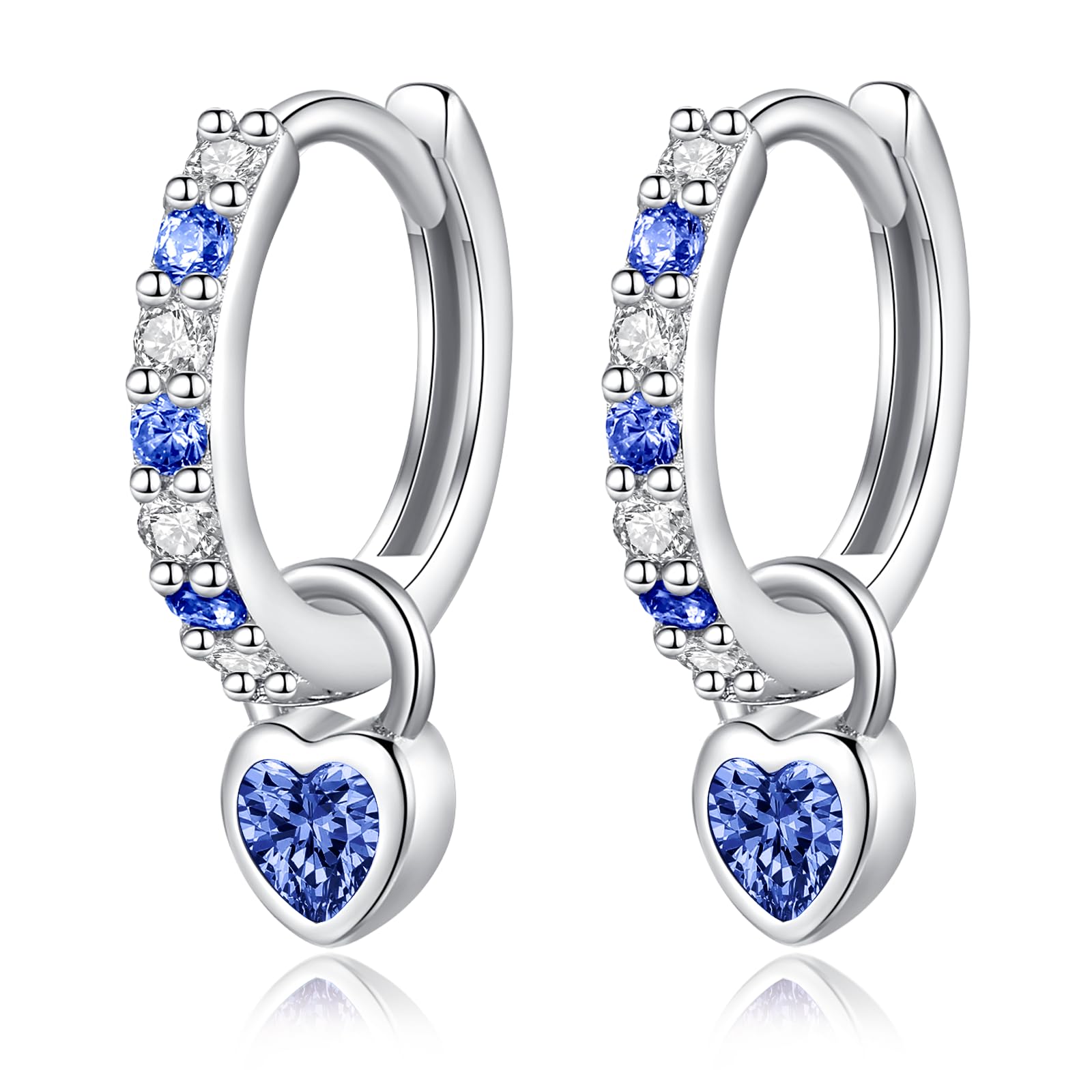 

Earrings for High Quality September Dangling Silver Popular for Gift Silver Thunder Women, Zirconia, Blue, Birthstone, Sapphire, Hoop, Earrings,