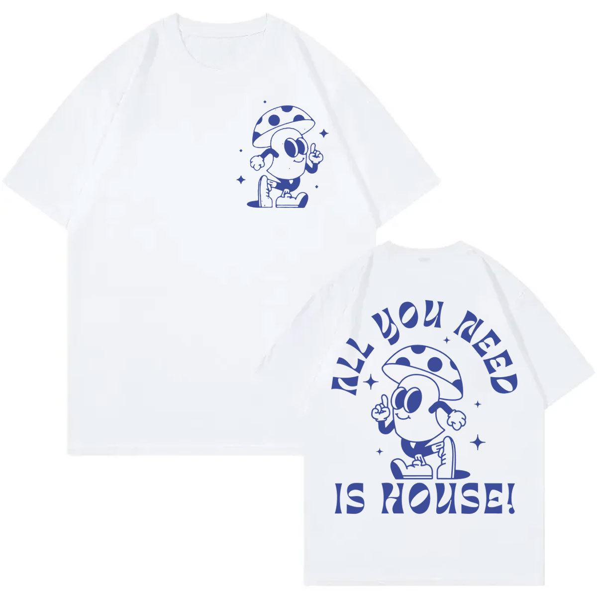 Funny Mushroom T Shirt Retro House Music Cartoon Graphic Top Streetwear Festival Outfit Gift for EDM Lovers Fashion Tee S