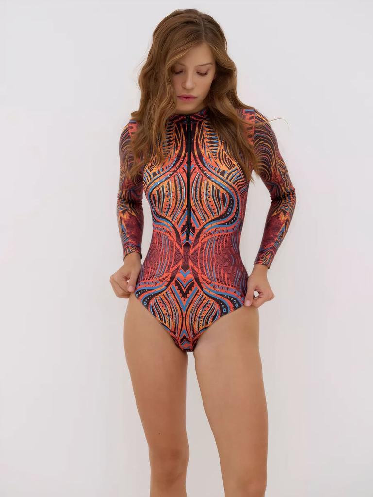 Women's Sexy V,Neck Printed One,Piece Swimsuit