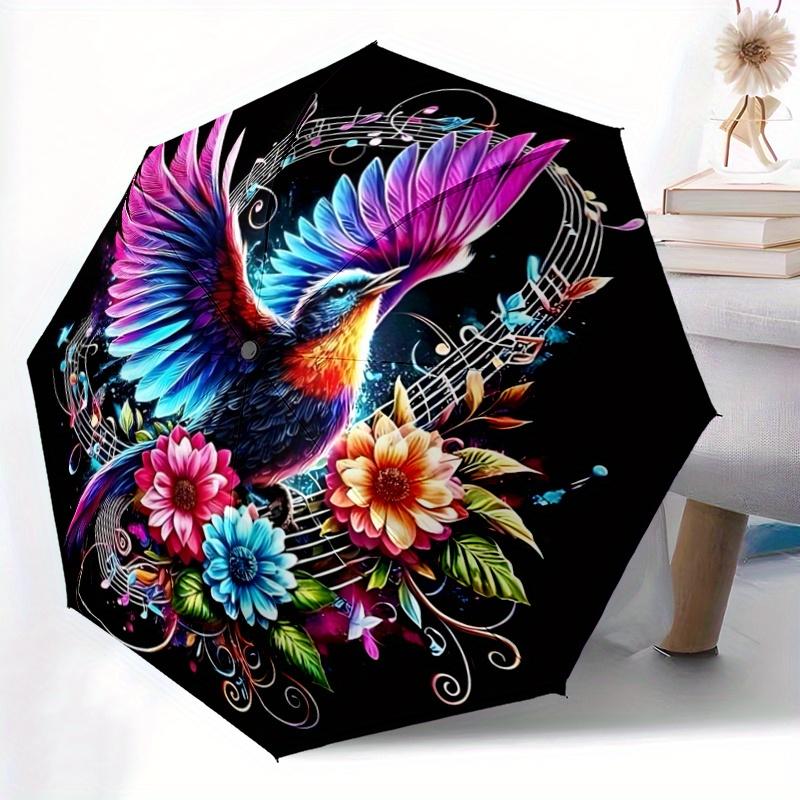 1pc Colorful Bird in Flight Durable Cartoon Folding Umbrella,Compact Umbrella for Men and Women, Suitable for Travel or Daily Use.A077
