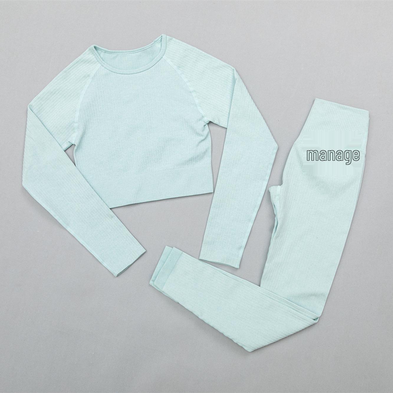 

Женский однотонный бесшовный спортивный топ в рубчик и высокоэластичный комплект для йоги S