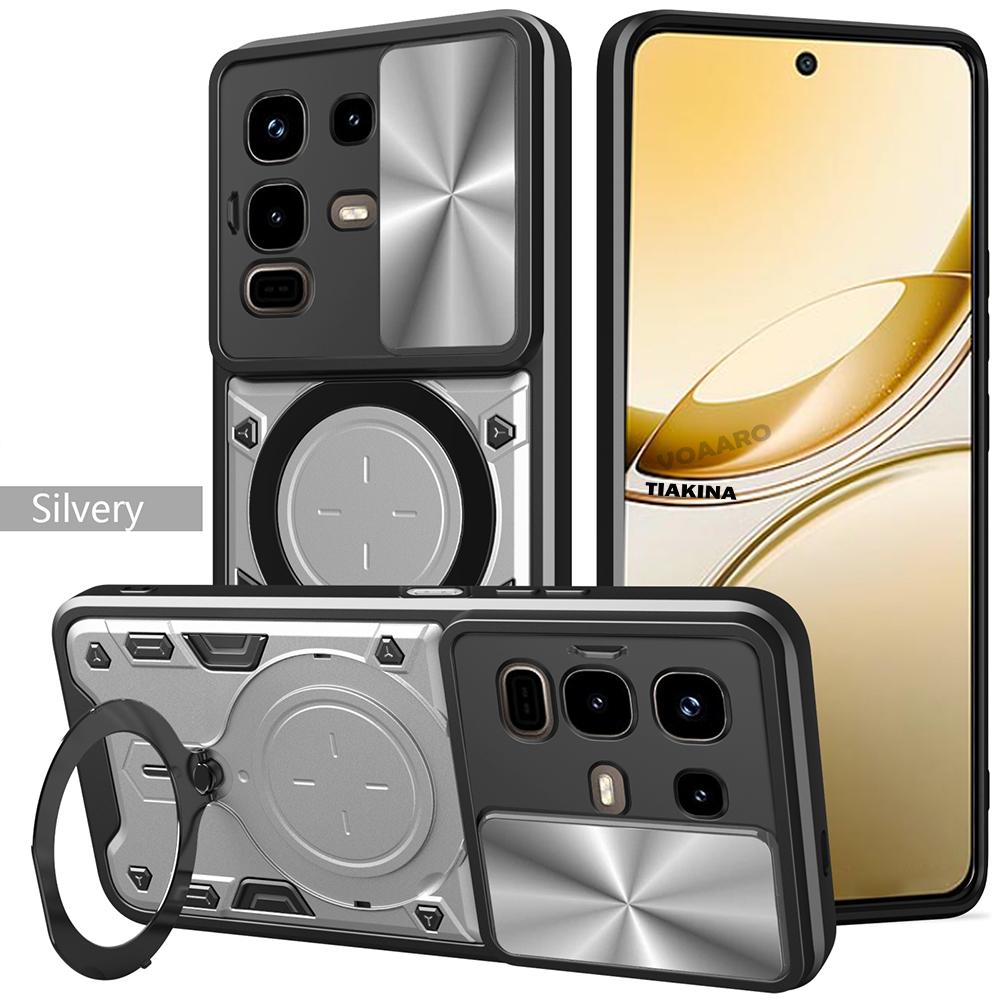 

Чехол с защитой объектива-слайдера для Infinix Note 50X 5G, чехол для Infinix Note 50 Pro 4G Plus 5G, чехол с магнитной подставкой-кольцом Inf Note 50 Pro 4G серебряный