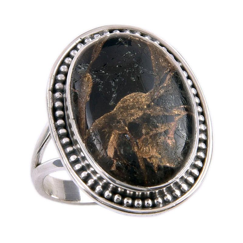 Naturalny Czarny Kamień Szlachetny Turkus Miedziany Pierścionek ze Sterlingowego Srebra Próby 925 Rozmiar S.7 v7j17