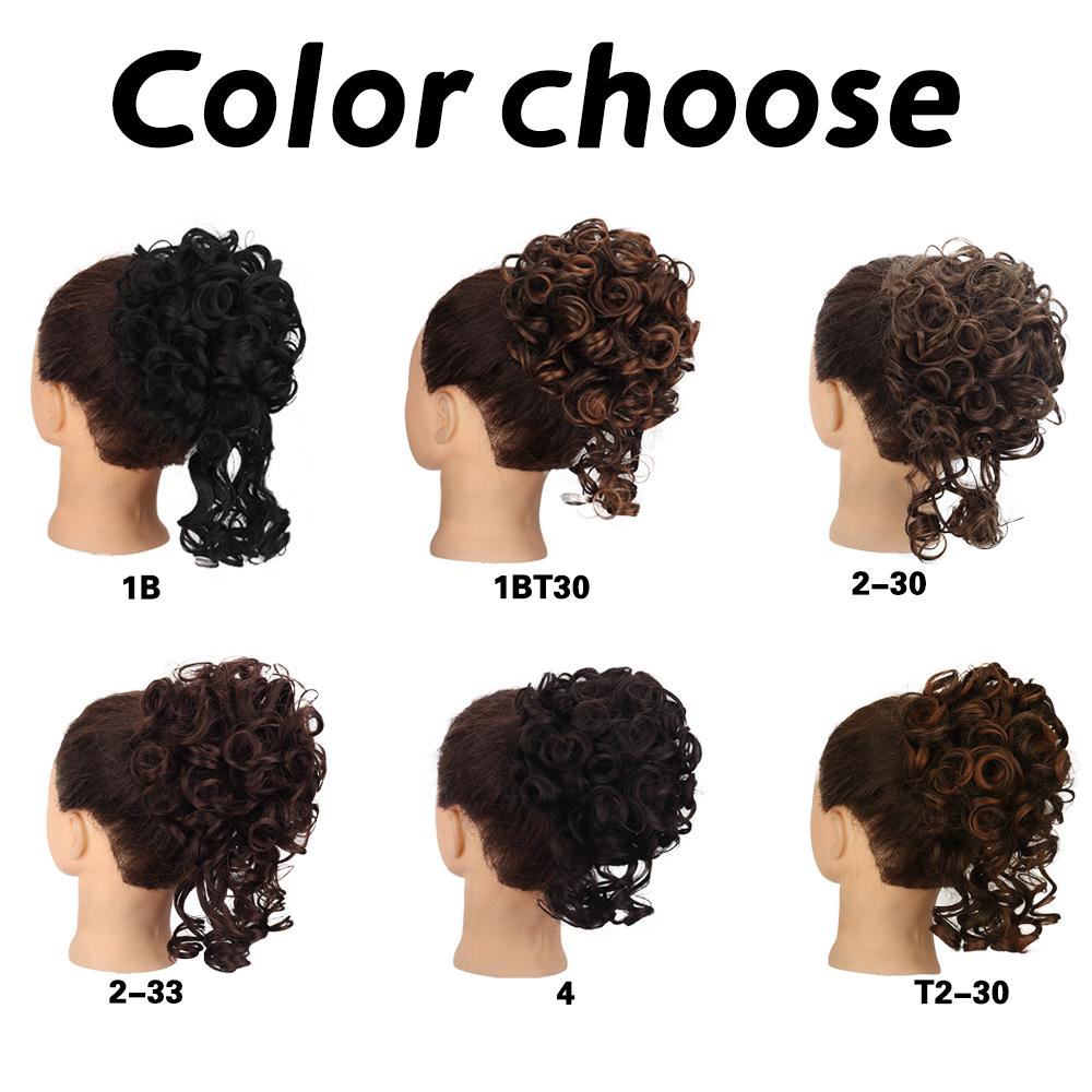 XINRAN Synthetic Messy Bun Short Curly Ponytail Extension Elastic Drawstring Loose Big Curly Clip In Hair Pieces For Women Daily Wear