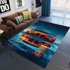 Sports Car Print Carpet Mat Anti-Slip Backing Rug Neon Race Car with 3D Reflection Effect for Modern Home Decoration Living Room
